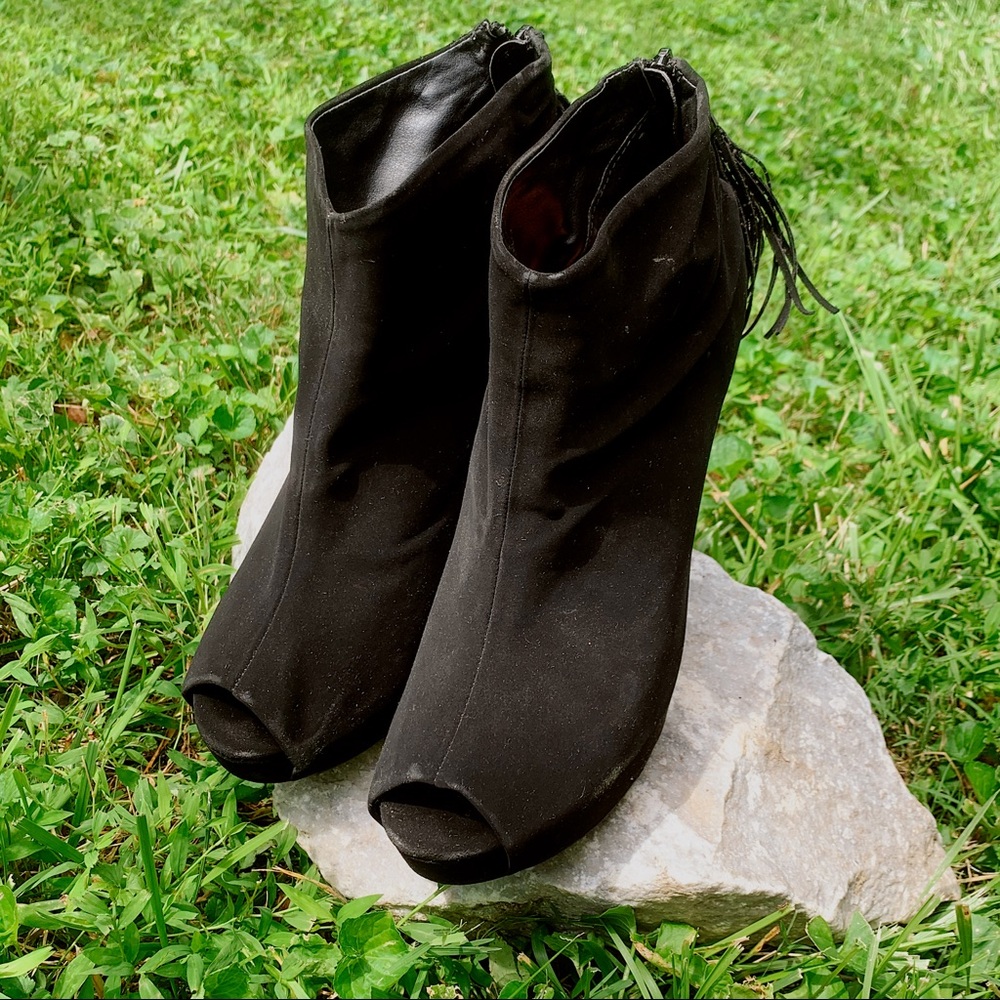 Peep Toe Black Suede Boots